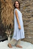 Made in Italy Pia Pillow Cotton Patch Pocket Peplum Dress Sky /26